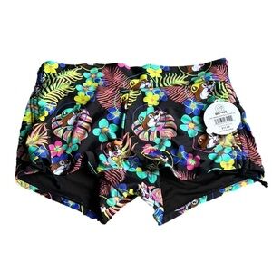 Buc-ee’s women’s black swim shorts with bucee and tropical floral print NWT